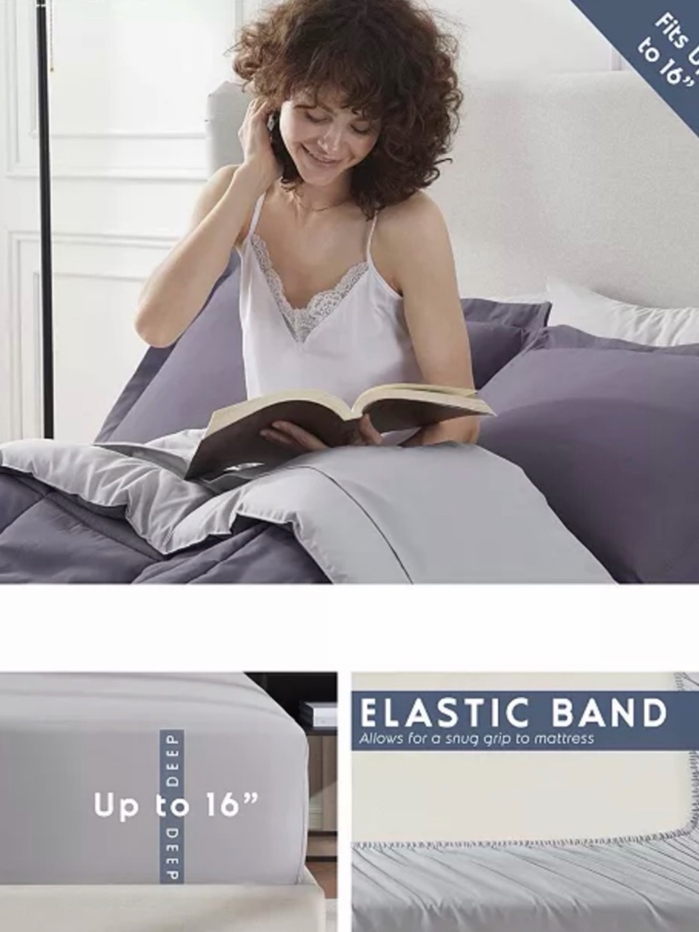 NEST Fragrances Lavender and Light Gray Reversible Comforter Set - Picture 4 of 7